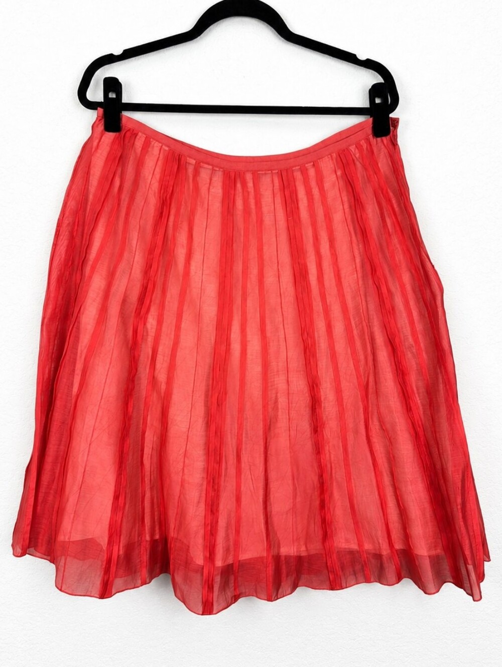 Nic + Zoe Coral Sheer Pleated A-Line Midi Skirt Lined Tencel Size 14